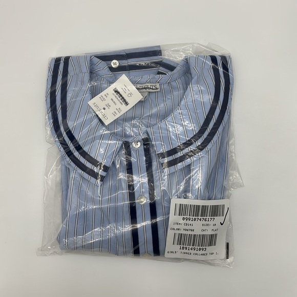Crewcuts Girls tipped collared top poplin tranquil tide stripe size 10 NWT CD141 - Picture 9 of 10